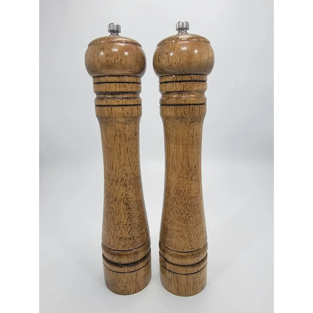 Powstro 2PCS Pepper Grinder 8 Inch Pepper Mill Oak Wood Salt Ceramic Adjustable